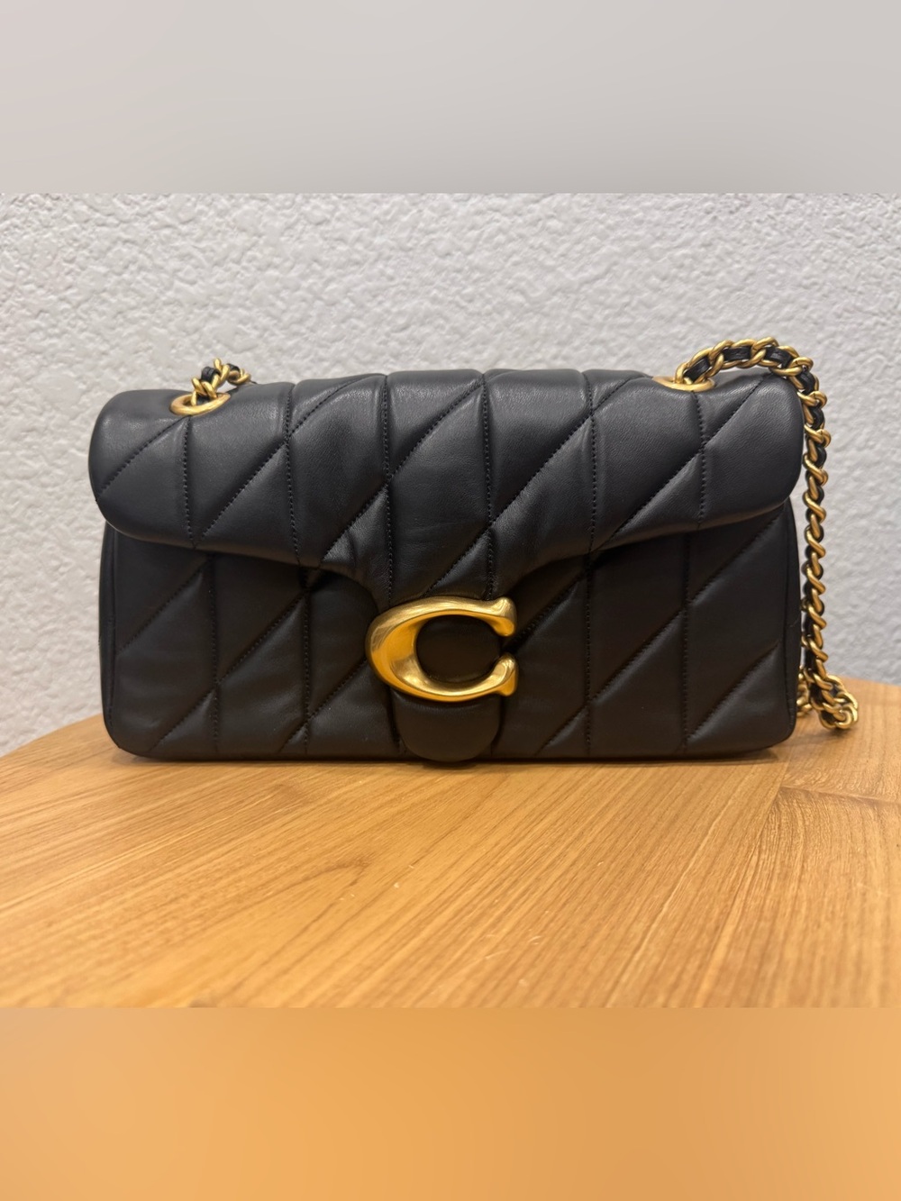 Coach Quilted Leather Shoulder Bag in Black with Gold Hardware